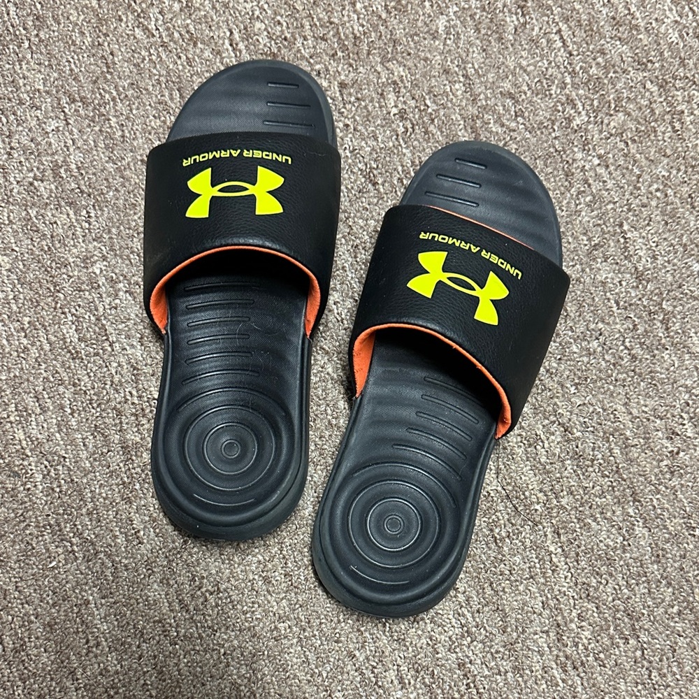 Under Armour Black Slides with Yellow Logo